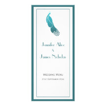 Wedding Menu Art Deco Style Peacock in Teal Green Custom Rack Cards