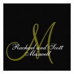 Wedding Menu Cards Monogram Black Square Custom Invites