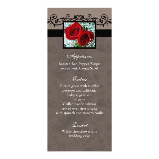 Wedding Menu Cards Red Roses Heart Full Color Rack Card