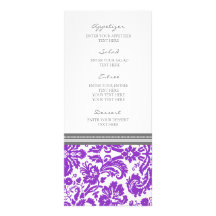 Wedding Menu Grey Purple Damask Pattern Rack Cards