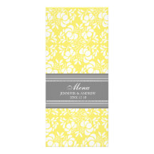 Wedding Menu Lemon Grey Damask Rack Card
