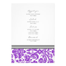 Wedding Menu Purple Grey Damask Pattern Announcement