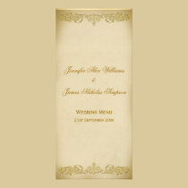 Wedding Menu Template Vintage Leaf Scroll in Beige rack cards