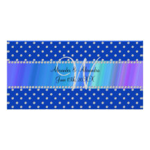 Wedding monogram blue diamonds custom photo card