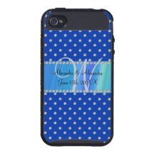 Wedding monogram blue diamonds iPhone 4 cases