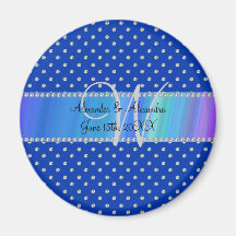Wedding monogram blue diamonds magnets