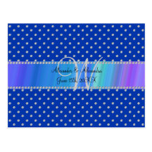 Wedding monogram blue diamonds post card
