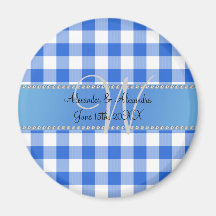 Wedding monogram blue gingham checkers magnets