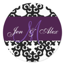 Wedding Monogram Bride Groom Purple Lilac Sticker