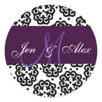 Wedding Monogram Bride Groom Purple Sticker