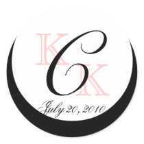 Wedding Monogram C Pink Black Envelope Favour Seal Sticker