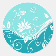 Wedding Monogram Floral Sticker Blue