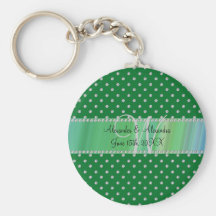 Wedding monogram green diamonds keychains