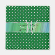 Wedding monogram green diamonds magnet
