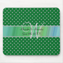 Wedding monogram green diamonds mousepad