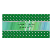 Wedding monogram green diamonds customized photo card