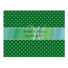Wedding monogram green diamonds postcards