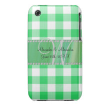 Wedding monogram green gingham checkers iPhone 3 Case-Mate cases