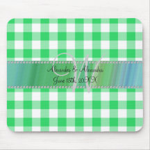Wedding monogram green gingham checkers mousepad