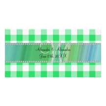 Wedding monogram green gingham checkers personalized photo card