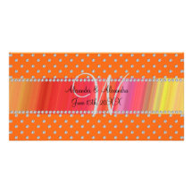 Wedding monogram orange diamonds photo cards