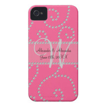 Wedding monogram pink diamond swirls iPhone 4 Case-Mate case