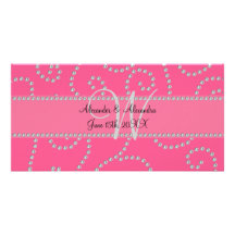 Wedding monogram pink diamond swirls custom photo card