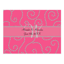 Wedding monogram pink diamond swirls postcard