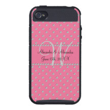 Wedding monogram pink diamonds cover for iPhone 4