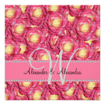 Wedding monogram pink roses custom announcements