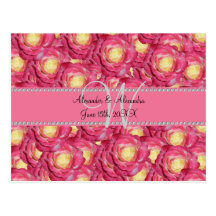 Wedding monogram pink roses postcards