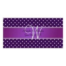 Wedding monogram purple diamonds photo cards