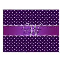 Wedding monogram purple diamonds postcards