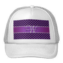 Wedding monogram purple diamonds trucker hats