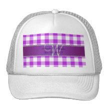 Wedding monogram purple gingham checkers hats