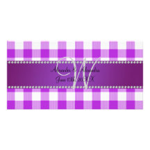 Wedding monogram purple gingham checkers photo cards