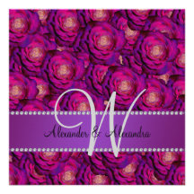 Wedding monogram purple roses invitation
