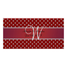 Wedding monogram red diamonds picture card