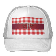 Wedding monogram red gingham checkers mesh hat