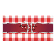 Wedding monogram red gingham checkers photo card