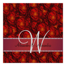 Wedding monogram red roses custom announcement