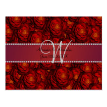 Wedding monogram red roses post card