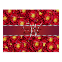 Wedding monogram red roses postcard