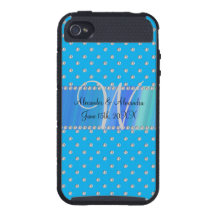 Wedding monogram sky blue diamonds iPhone 4 covers