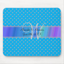 Wedding monogram sky blue diamonds mouse pad