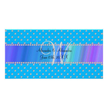 Wedding monogram sky blue diamonds custom photo card