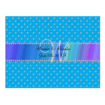 Wedding monogram sky blue diamonds postcards