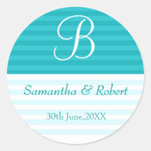 Wedding Monogram Stickers:Teal Stripes