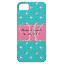 Wedding monogram turquoise diamonds hearts iPhone 5 cover