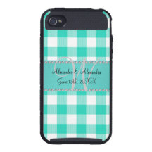 Wedding monogram turquoise gingham checkers iPhone 4/4S case